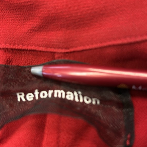 Reformation Sheer Red Long Sleeve Button Up Lace Front Detail Blouse Semi Sheer - Picture 6 of 6